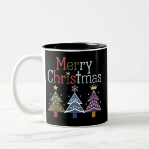 Vrolijk kerstfeest Kruis Kerstboom Retro Tweekleurige Koffiemok