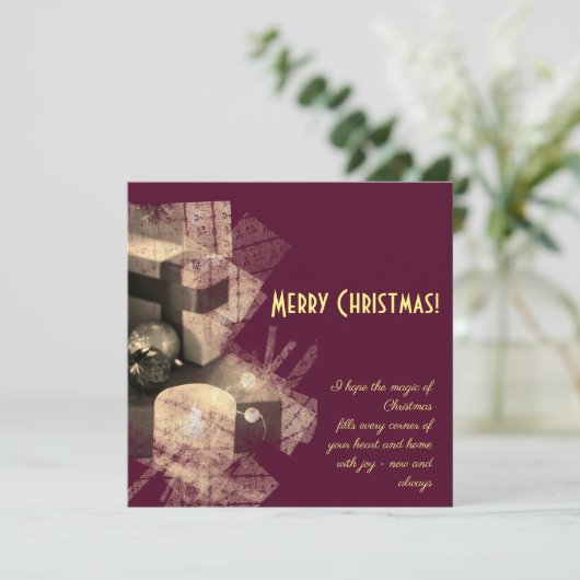 Vrolijk kerstfeest - kubieke kaarsen en geschenken (Staand voorkant)