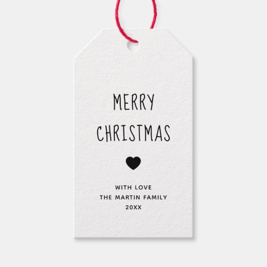 Vrolijk kerstfeest | Kute Black en White Heart Cadeaulabel (Voorkant)