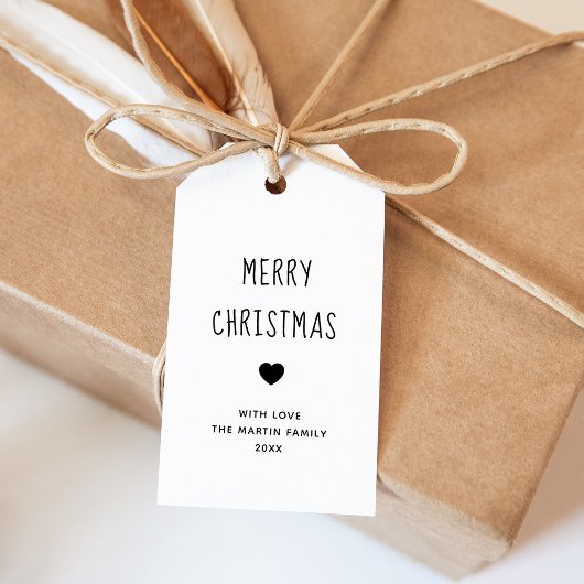 Vrolijk kerstfeest | Kute Black en White Heart Cadeaulabel