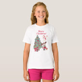 Vrolijk kerstfeest - Kute Little Girl, Tree, Cadea T-shirt (Voorkant volledig)
