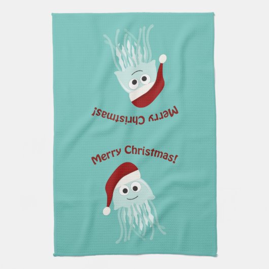 Vrolijk kerstfeest! kwal theedoek (Verticaal)