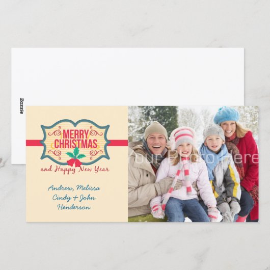 Vrolijk kerstfeest Label, fotokaart Feestdagenkaart (Voorkant / Achterkant)