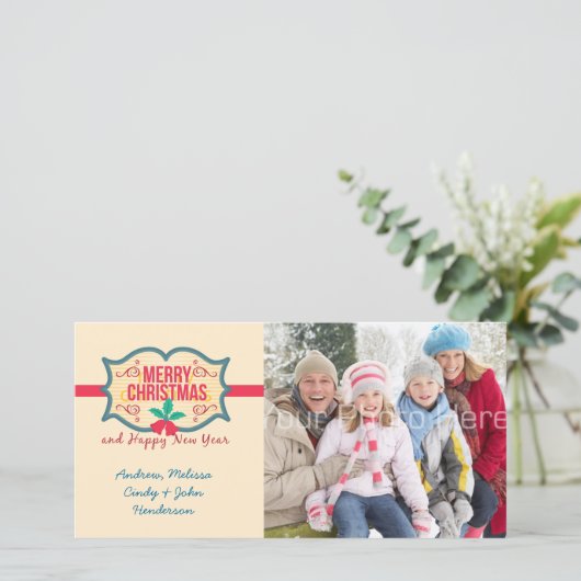 Vrolijk kerstfeest Label, fotokaart Feestdagenkaart (Staand voorkant)