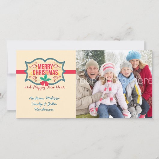 Vrolijk kerstfeest Label, fotokaart Feestdagenkaart (Voorkant)