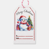 Vrolijk kerstfeest label met een sneeuwpop en cade cadeaulabel (Achterkant)
