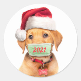 Vrolijk kerstfeest-labrador-puppy in Face-Masker C Ronde Sticker