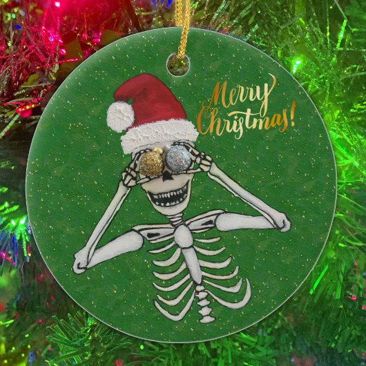 Vrolijk kerstfeest lachen Skeleton Glittery Gold Keramisch Ornament