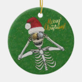 Vrolijk kerstfeest lachen Skeleton Glittery Gold Keramisch Ornament (Voorkant)