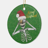 Vrolijk kerstfeest lachen Skeleton Glittery Gold Keramisch Ornament (Links)