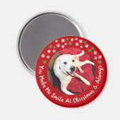 Vrolijk Kerstfeest Lachende Hond Foto Grappig Rode Magneet (Voorkant / Achterkant)