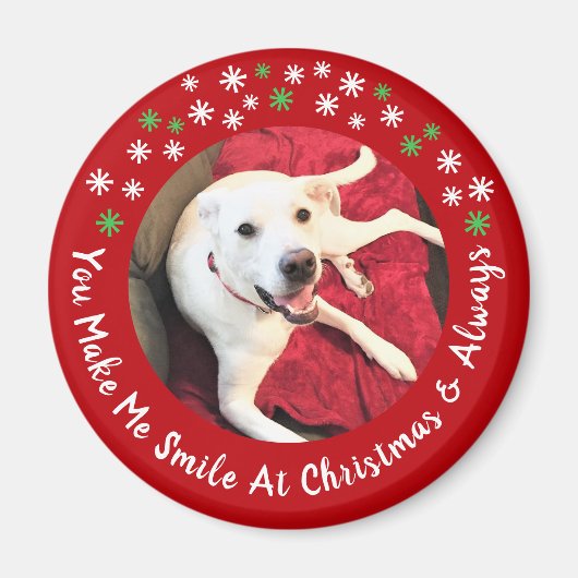 Vrolijk Kerstfeest Lachende Hond Foto Grappig Rode Magneet (Voorkant)