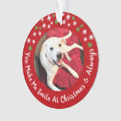 Vrolijk Kerstfeest Lachende Hond Foto Grappig Rode Ornament (voorkant)