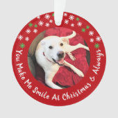 Vrolijk Kerstfeest Lachende Hond Foto Grappig Rode Ornament (voorkant)