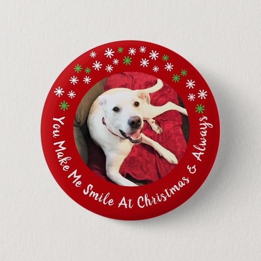 Vrolijk Kerstfeest Lachende Hond Foto Grappig Rode Ronde Button 5,7 Cm (Voorkant)