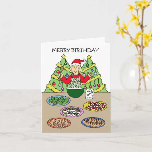 Vrolijk kerstfeest, Lady Baking Kaart (Gele Bloem)