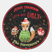 Vrolijk Kerstfeest & Lelijke Trui Vos Ronde Sticker (Voorkant)