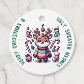 Vrolijk Kerstfeest & Lelijke Trui Wensen Rendier Bedankjes Labels (Voorkant)