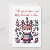 Vrolijk Kerstfeest & Lelijke Trui Wensen Rendier Feestdagenkaart (Voorkant)
