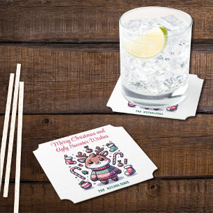 Vrolijk Kerstfeest & Lelijke Trui Wensen Rendier Kartonnen Onderzetters