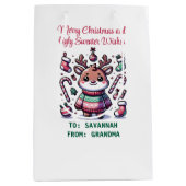 Vrolijk Kerstfeest & Lelijke Trui Wensen Rendier Medium Cadeauzakje (Voorkant)