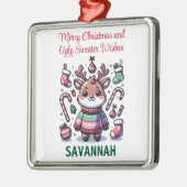 Vrolijk Kerstfeest & Lelijke Trui Wensen Rendier Metalen Ornament (Links)