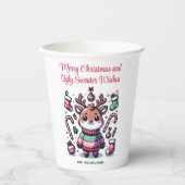 Vrolijk Kerstfeest & Lelijke Trui Wensen Rendier Papieren Bekers (Voorkant)