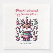 Vrolijk Kerstfeest & Lelijke Trui Wensen Rendier Servet (Voorkant)