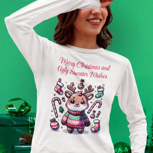 Vrolijk Kerstfeest & Lelijke Trui Wensen Rendier T-shirt