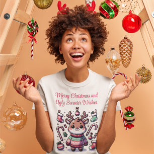 Vrolijk Kerstfeest & Lelijke Trui Wensen Rendier T-shirt