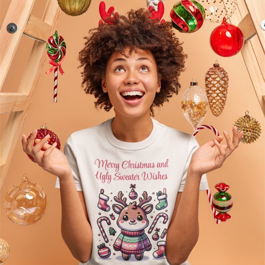 Vrolijk Kerstfeest & Lelijke Trui Wensen Rendier T-shirt