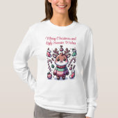 Vrolijk Kerstfeest & Lelijke Trui Wensen Rendier T-shirt (Voorkant)