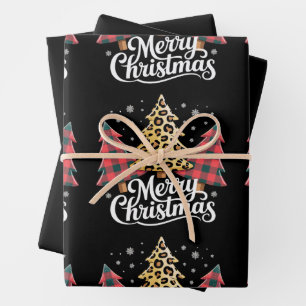 Vrolijk kerstfeest Leopard Plaid Tree kerstvakanti Inpakpapier Vel