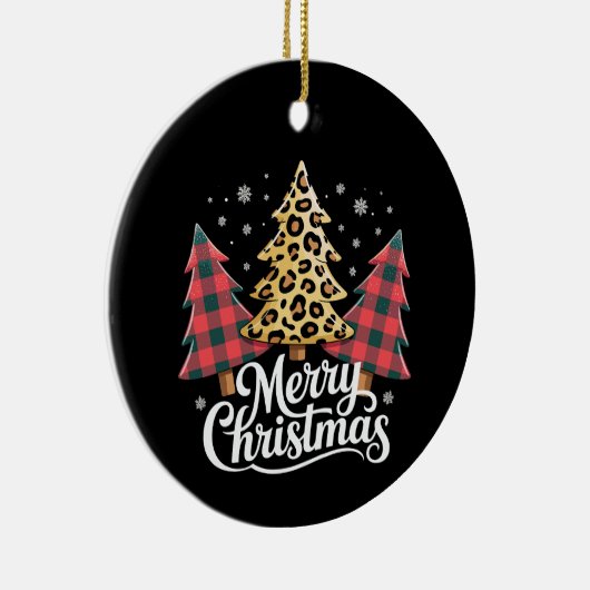 Vrolijk kerstfeest Leopard Plaid Tree kerstvakanti Keramisch Ornament (Rechts)