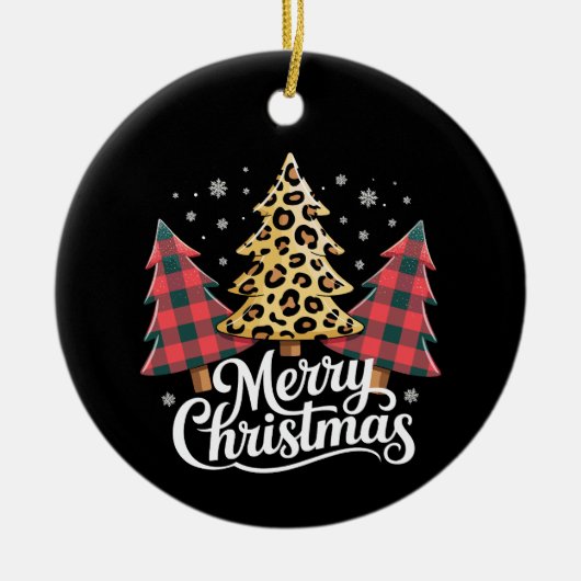 Vrolijk kerstfeest Leopard Plaid Tree kerstvakanti Keramisch Ornament (Voorkant)