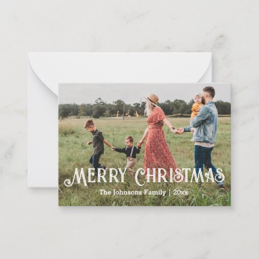Vrolijk Kerstfeest Leuk Chic Script Foto Vakantie Notitiekaartje (Voorkant)