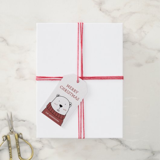 vrolijk kerstfeest. Leuk grappig winter polar beer Cadeaulabel (Met Touw)