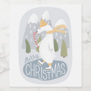 vrolijk kerstfeest. Leuk grappig winter polar beer Wijn Etiket