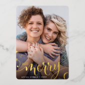 VROLIJK KERSTFEEST leuk sprankelend leuke kalligra Folie Feestdagenkaart (Voorkant)