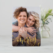 VROLIJK KERSTFEEST leuk sprankelend leuke kalligra Folie Feestdagenkaart (Staand Voorkant)