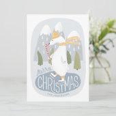 vrolijk kerstfeest. Leuk winter polar beer op scha Feestdagenkaart (Staand voorkant)