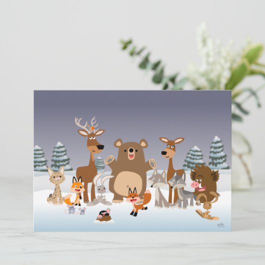 vrolijk kerstfeest! Leuke Dieren Uitnodiging Kaart (Staand voorkant)