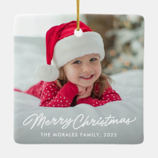 Vrolijk kerstfeest leuke eenvoudige foto keramisch ornament (Achterkant)