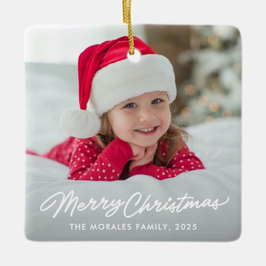 Vrolijk kerstfeest leuke eenvoudige foto keramisch ornament (Voorkant)