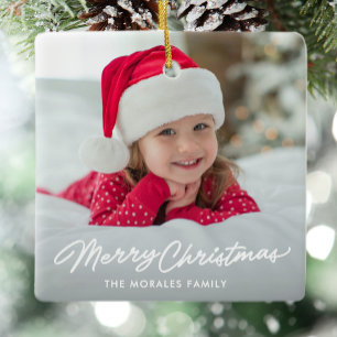 Vrolijk kerstfeest leuke eenvoudige foto keramisch ornament