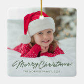 Vrolijk Kerstfeest Leuke eenvoudige groene een fot Keramisch Ornament (Achterkant)