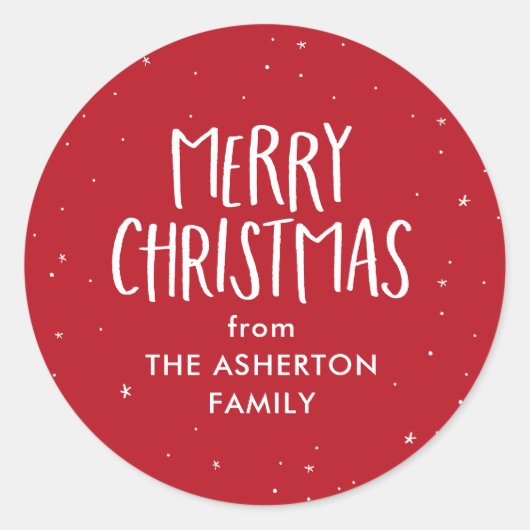 Vrolijk Kerstfeest Leuke eenvoudige rode sterren s Ronde Sticker (Voorkant)