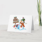 Vrolijk Kerstfeest Leuke Sneeuwman en Vogels Kaart (Voorkant)