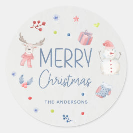 Vrolijk Kerstfeest Leuke Waterverf Vakantie Ronde Sticker