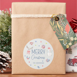 Vrolijk Kerstfeest Leuke Waterverf Vakantie Ronde Sticker